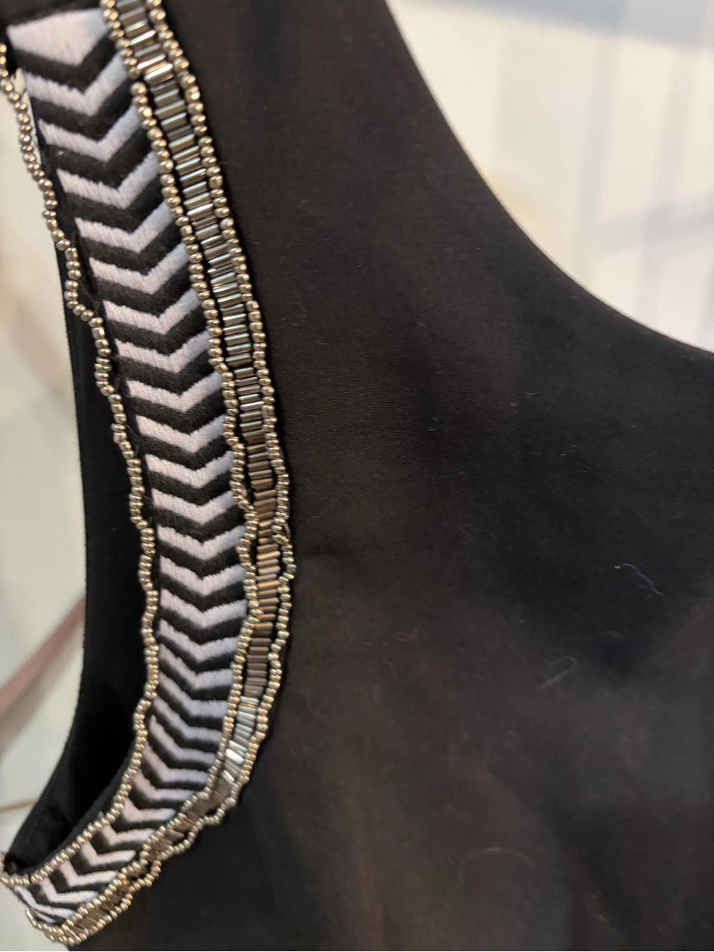 Zara Trafulac Black Sleeveless Dress with Chevron Bead Trim size large - Picture 3 of 9